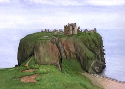 Animal Portraits and Landscape Paintings from Photos - Dunnottar Castle, Scotland in Watercolours