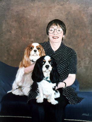 Pet Portraits - People Paintings from YOUR own photos - Lady with 2 Cavalier King Charles Spaniels
